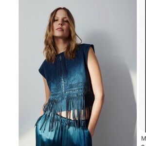 ISO- Melissa Nepton Blue Fringe Sleeveless Top